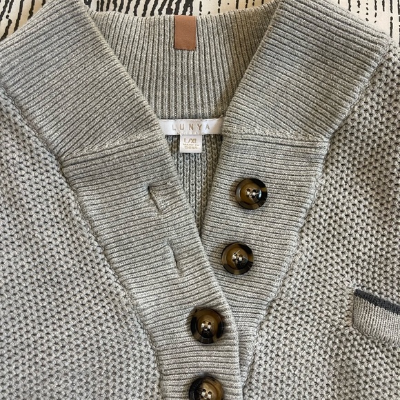 Lunya Cozy Cotton Silk Henley Sweater In Gray Size L/XL - Picture 5 of 10